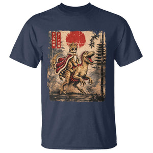Cat Princess Riding Raptor Dinosaur T Shirt Japanese Vintage Graphic Ukiyoe Art TS11 Navy Print Your Wear