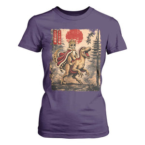 Cat Princess Riding Raptor Dinosaur T Shirt For Women Japanese Vintage Graphic Ukiyoe Art TS11 Purple Print Your Wear
