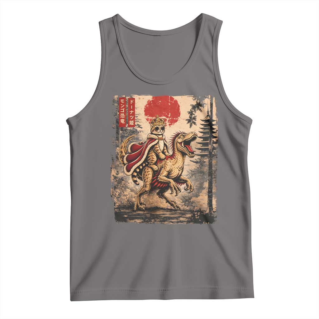 Cat Princess Riding Raptor Dinosaur Tank Top Japanese Vintage Graphic Ukiyoe Art TS11 Deep Heather Print Your Wear