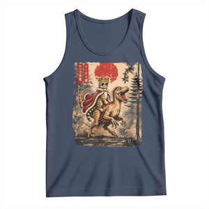 Cat Princess Riding Raptor Dinosaur Tank Top Japanese Vintage Graphic Ukiyoe Art TS11 Navy Print Your Wear
