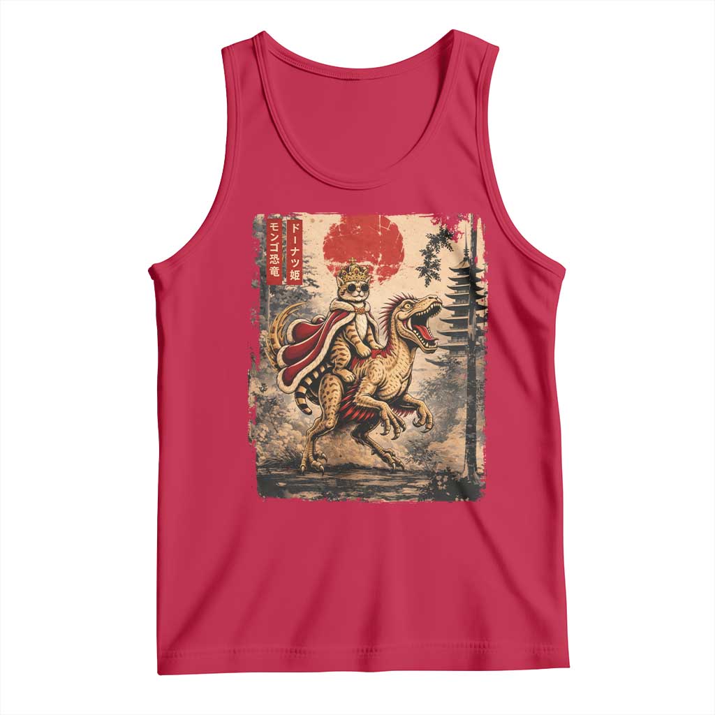 Cat Princess Riding Raptor Dinosaur Tank Top Japanese Vintage Graphic Ukiyoe Art TS11 Red Print Your Wear