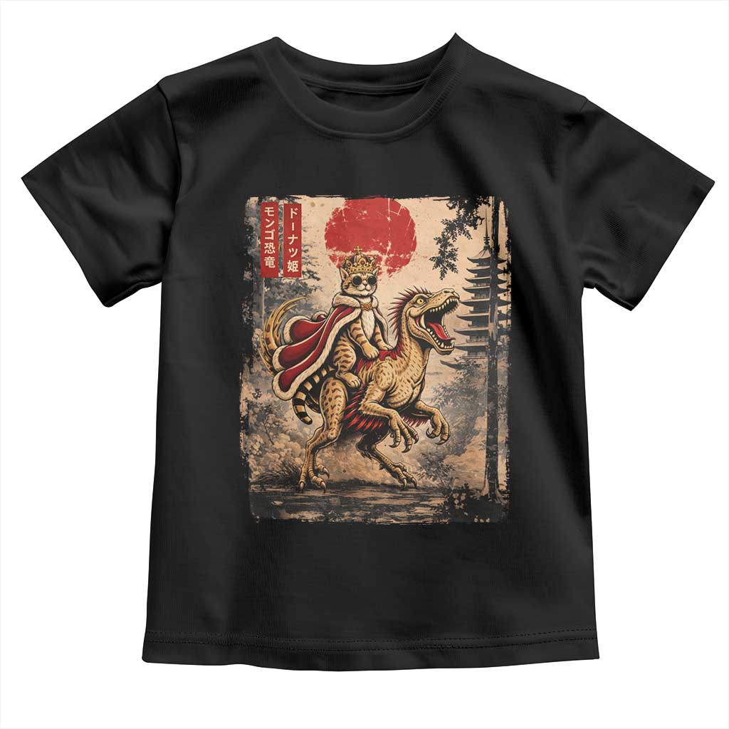 Cat Princess Riding Raptor Dinosaur Toddler T Shirt Japanese Vintage Graphic Ukiyoe Art TS11 Black Print Your Wear