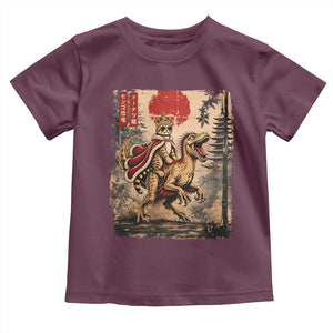 Cat Princess Riding Raptor Dinosaur Toddler T Shirt Japanese Vintage Graphic Ukiyoe Art TS11 Maroon Print Your Wear