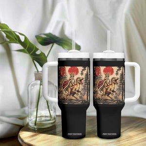 Cat Princess Riding Raptor Dinosaur Tumbler With Handle Japanese Vintage Graphic Ukiyoe Art TS11 Print Your Wear