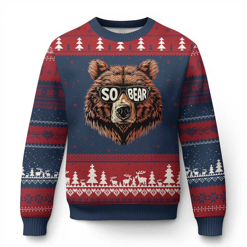 Sobriety Anniversary Sober Bear AA NA Recovery Ugly Christmas Sweater TS11 Navy Red Print Your Wear