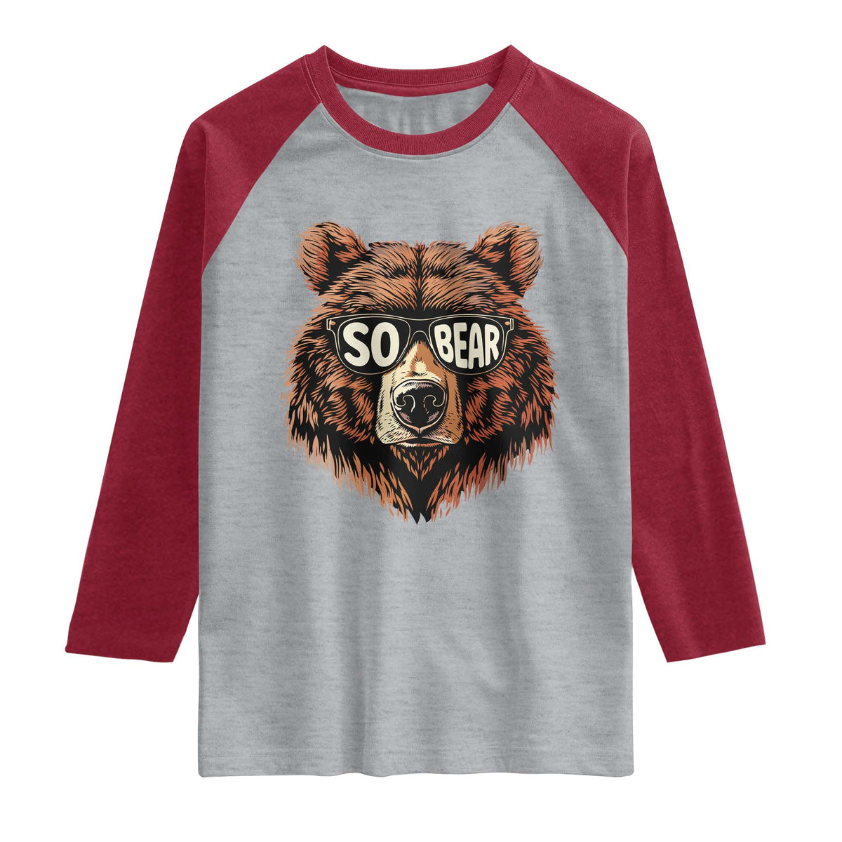 Sobriety Anniversary Sober Bear AA NA Recovery Raglan Shirt TS11 Heather Gray Heather Red Print Your Wear