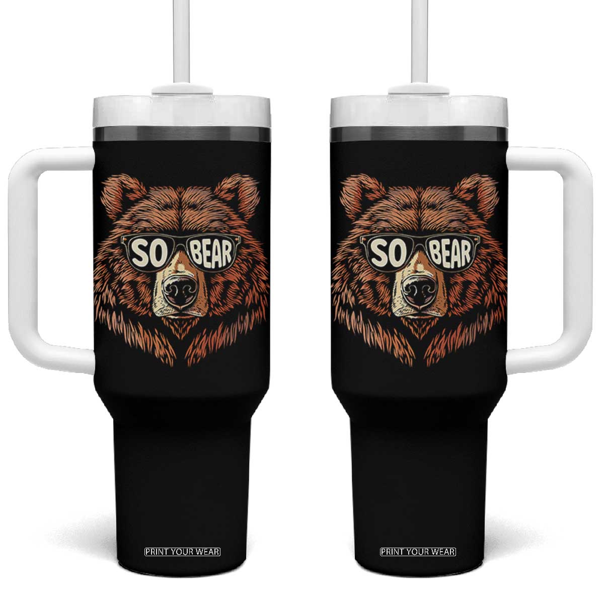 Sobriety Anniversary Sober Bear AA NA Recovery Tumbler With Handle TS11 One Size: 40 oz Black Print Your Wear