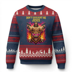 Dont Gaslight Me Jesus Ugly Christmas Sweater Princess Cat Princess Meme Faith Humor TS11 Navy Red Print Your Wear