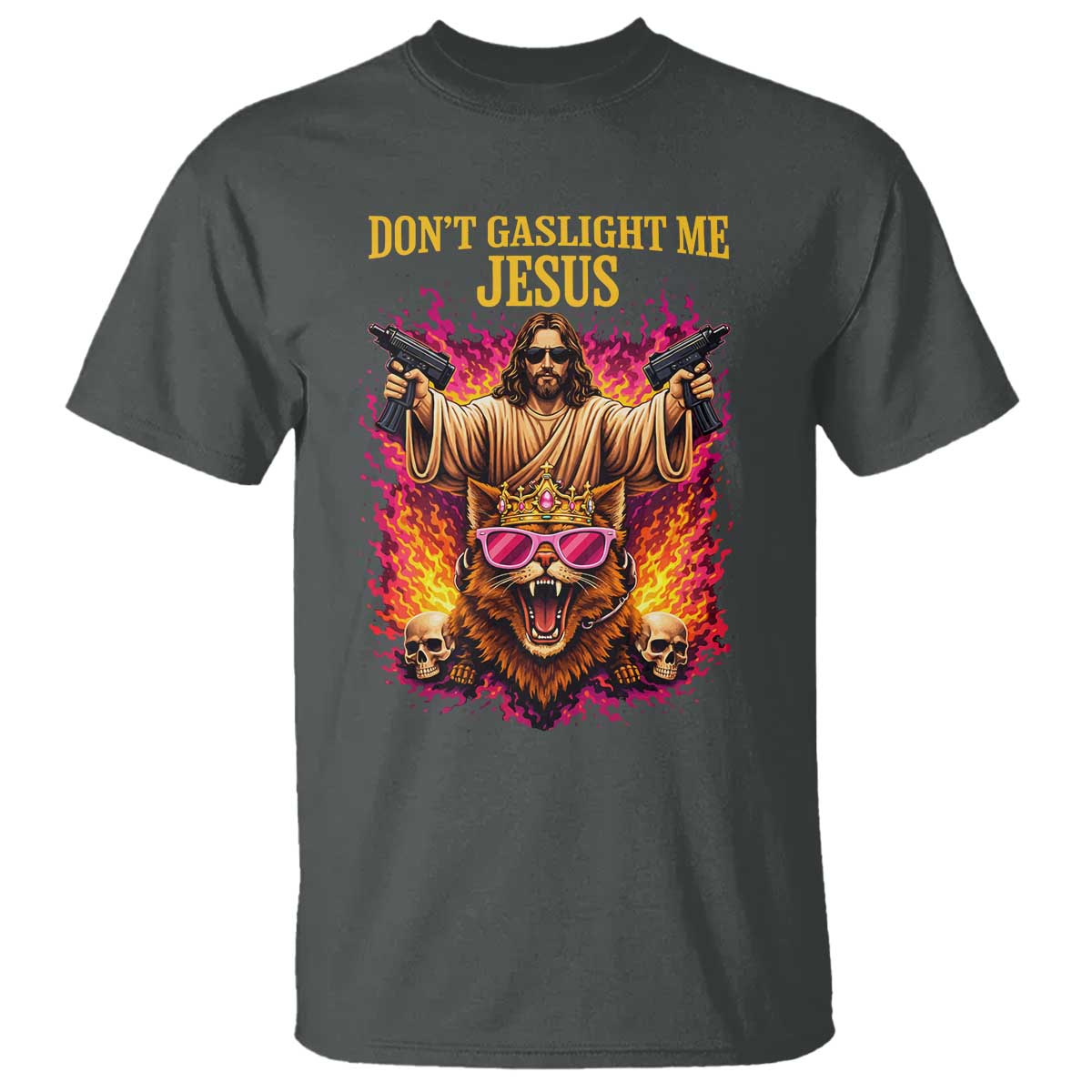 Dont Gaslight Me Jesus T Shirt - Princess Cat Donut Meme Faith Humor Tee TS11 Dark Heather Print Your Wear