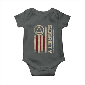 Sober AA NA Sobriety Anniversary Baby Onesie Alcoholism Addiction Recovery Vintage American Flag TS11 Dark Heather Print Your Wear