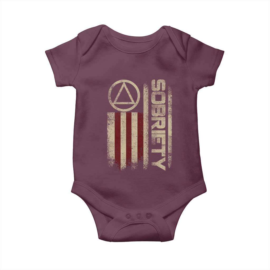Sober AA NA Sobriety Anniversary Baby Onesie Alcoholism Addiction Recovery Vintage American Flag TS11 Maroon Print Your Wear
