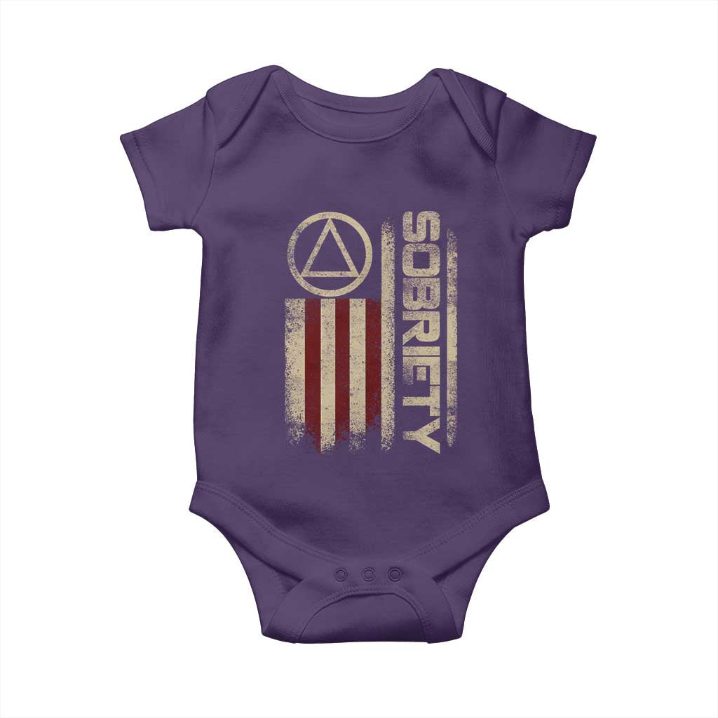 Sober AA NA Sobriety Anniversary Baby Onesie Alcoholism Addiction Recovery Vintage American Flag TS11 Purple Print Your Wear