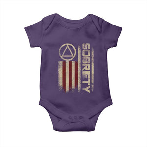 Sober AA NA Sobriety Anniversary Baby Onesie Alcoholism Addiction Recovery Vintage American Flag TS11 Purple Print Your Wear