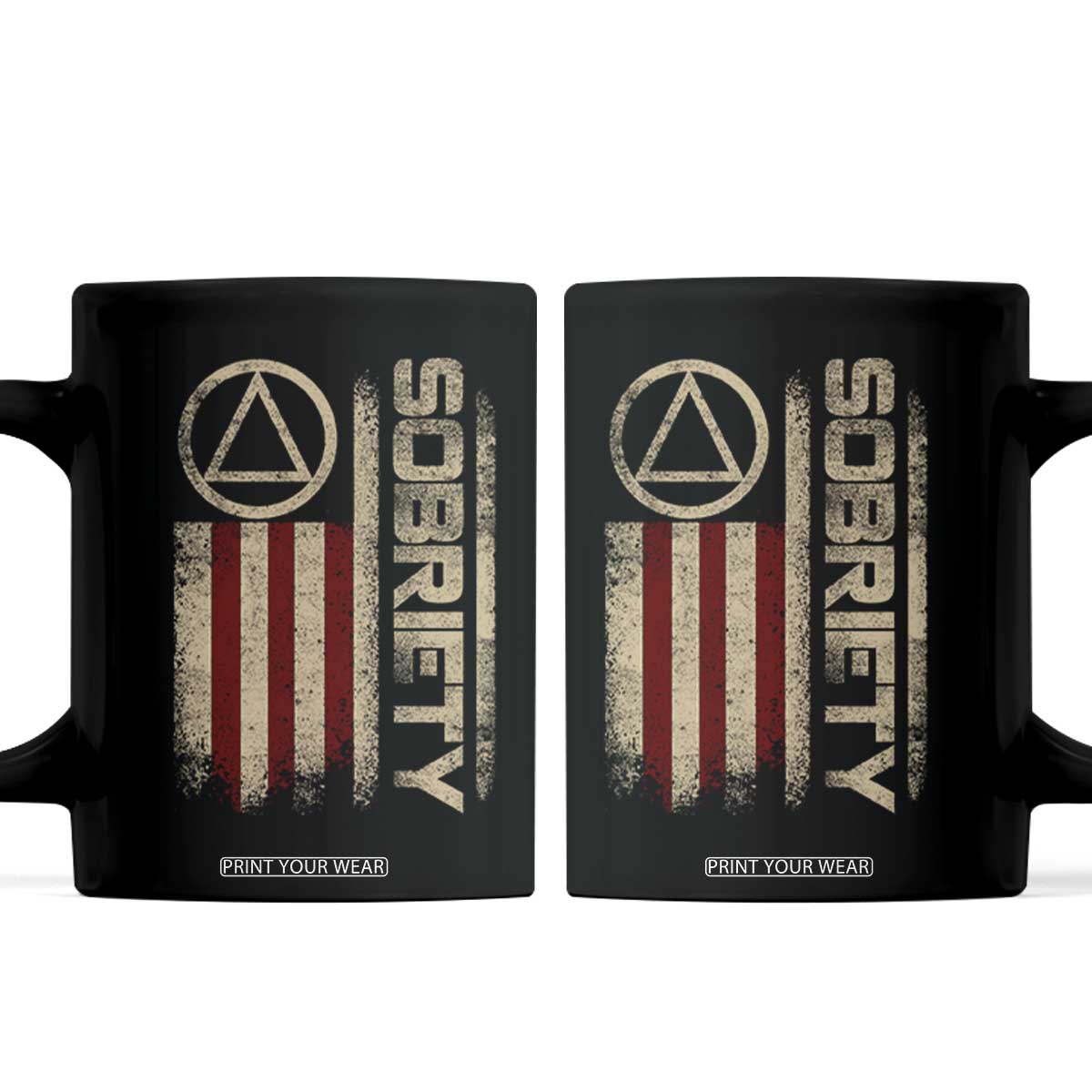 Sober AA NA Sobriety Anniversary Coffee Mug Alcoholism Addiction Recovery Vintage American Flag TS11 Black Print Your Wear