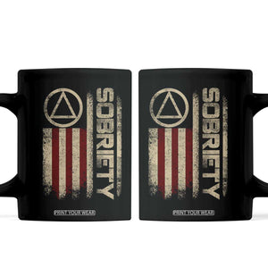 Sober AA NA Sobriety Anniversary Coffee Mug Alcoholism Addiction Recovery Vintage American Flag TS11 Black Print Your Wear