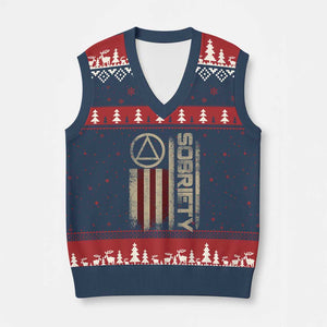 Sober AA NA Sobriety Anniversary V-Neck Knit Sweater Vest Alcoholism Addiction Recovery Vintage American Flag TS11 Navy Red Print Your Wear
