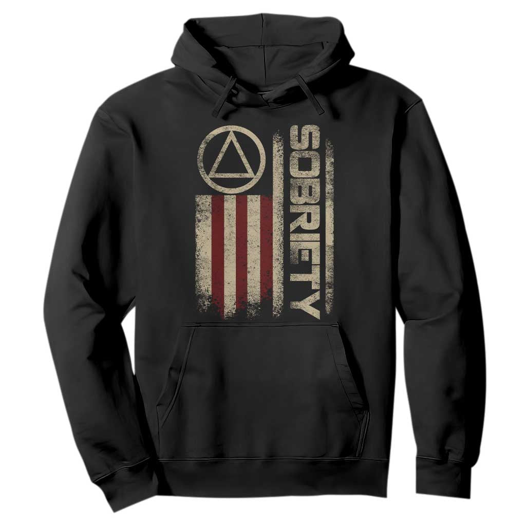 Sober AA NA Sobriety Anniversary Hoodie Alcoholism Addiction Recovery Vintage American Flag TS11 Black Print Your Wear