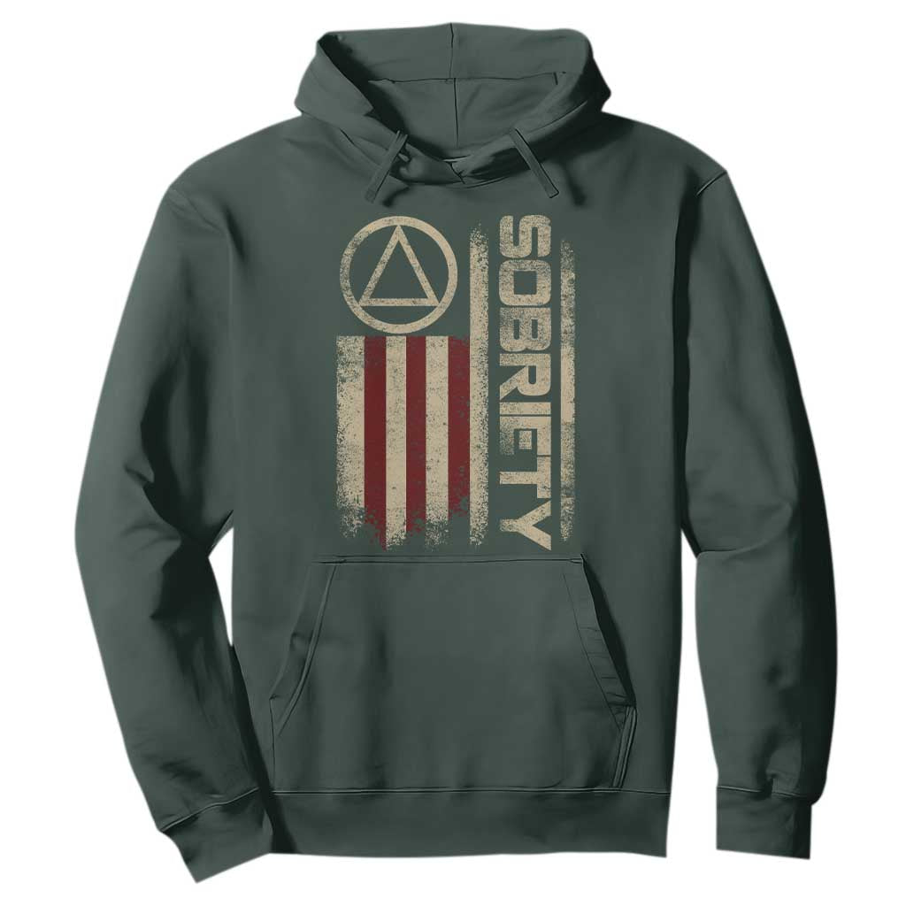 Sober AA NA Sobriety Anniversary Hoodie Alcoholism Addiction Recovery Vintage American Flag TS11 Dark Forest Green Print Your Wear