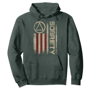 Sober AA NA Sobriety Anniversary Hoodie Alcoholism Addiction Recovery Vintage American Flag TS11 Dark Forest Green Print Your Wear