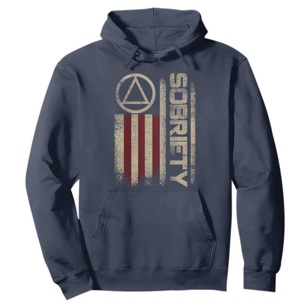 Sober AA NA Sobriety Anniversary Hoodie Alcoholism Addiction Recovery Vintage American Flag TS11 Navy Print Your Wear