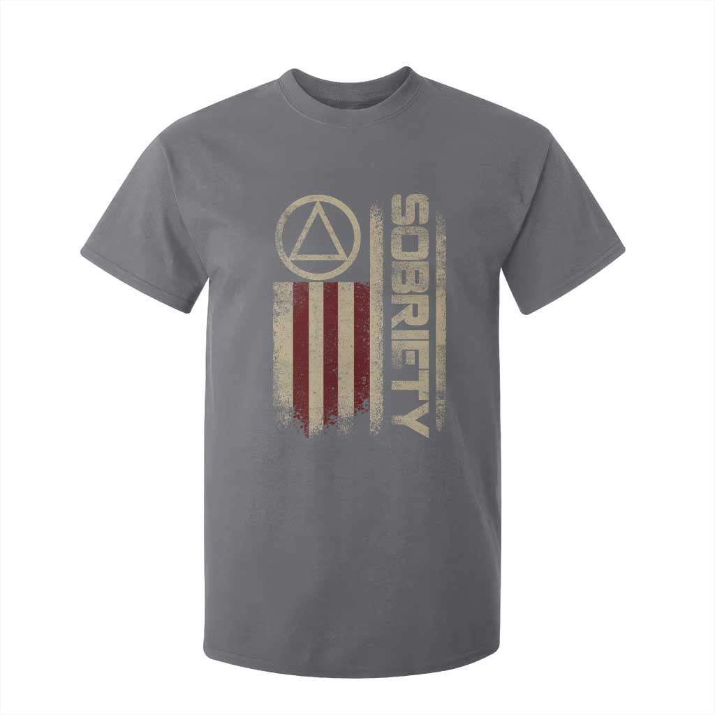 Sober AA NA Sobriety Anniversary T Shirt For Kid Alcoholism Addiction Recovery Vintage American Flag TS11 Charcoal Print Your Wear