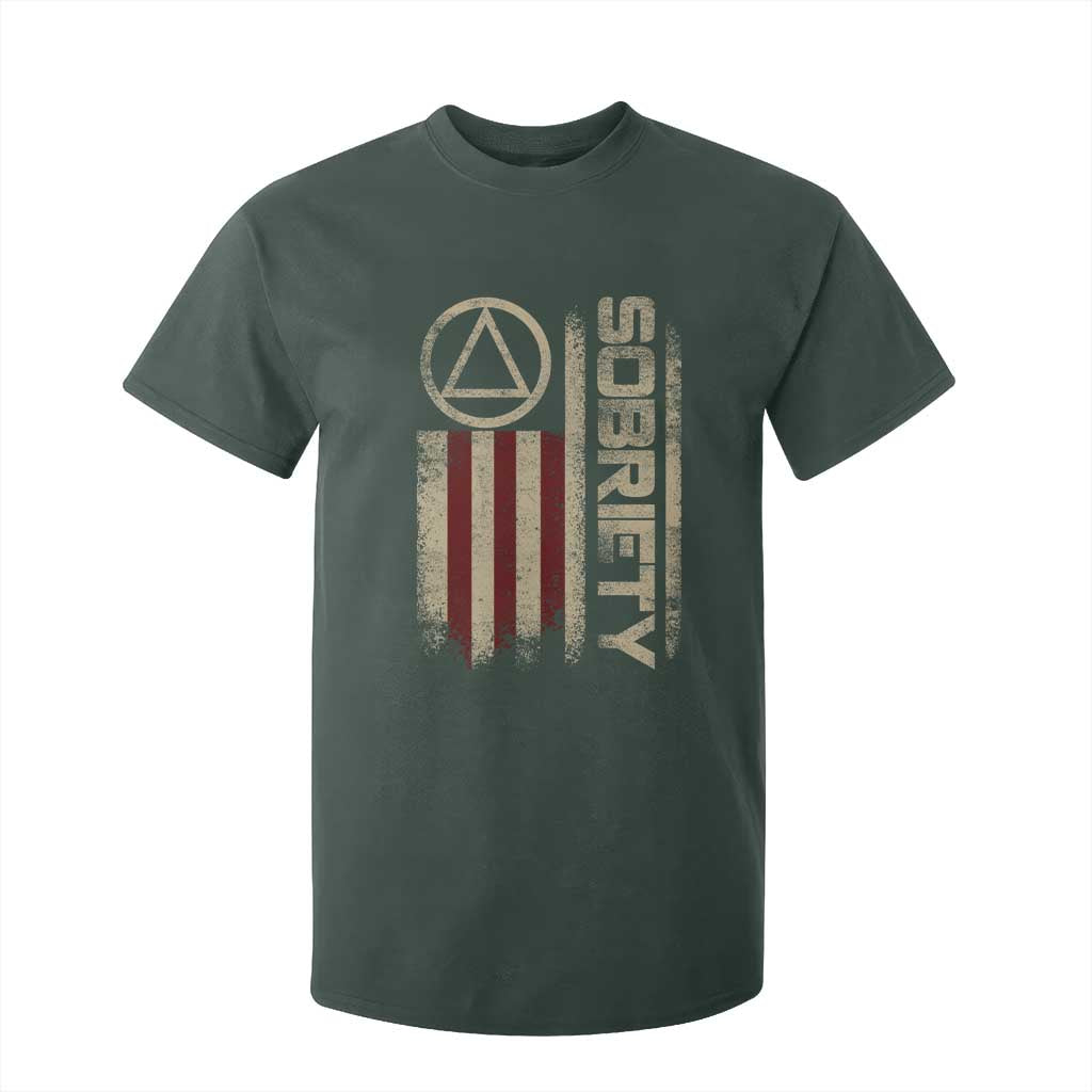 Sober AA NA Sobriety Anniversary T Shirt For Kid Alcoholism Addiction Recovery Vintage American Flag TS11 Dark Forest Green Print Your Wear