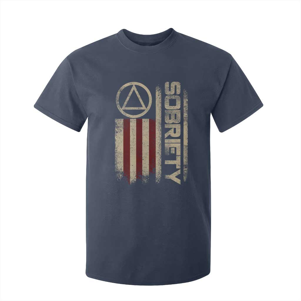 Sober AA NA Sobriety Anniversary T Shirt For Kid Alcoholism Addiction Recovery Vintage American Flag TS11 Navy Print Your Wear