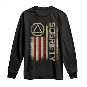 Sober AA NA Sobriety Anniversary Long Sleeve Shirt Alcoholism Addiction Recovery Vintage American Flag TS11 Black Print Your Wear