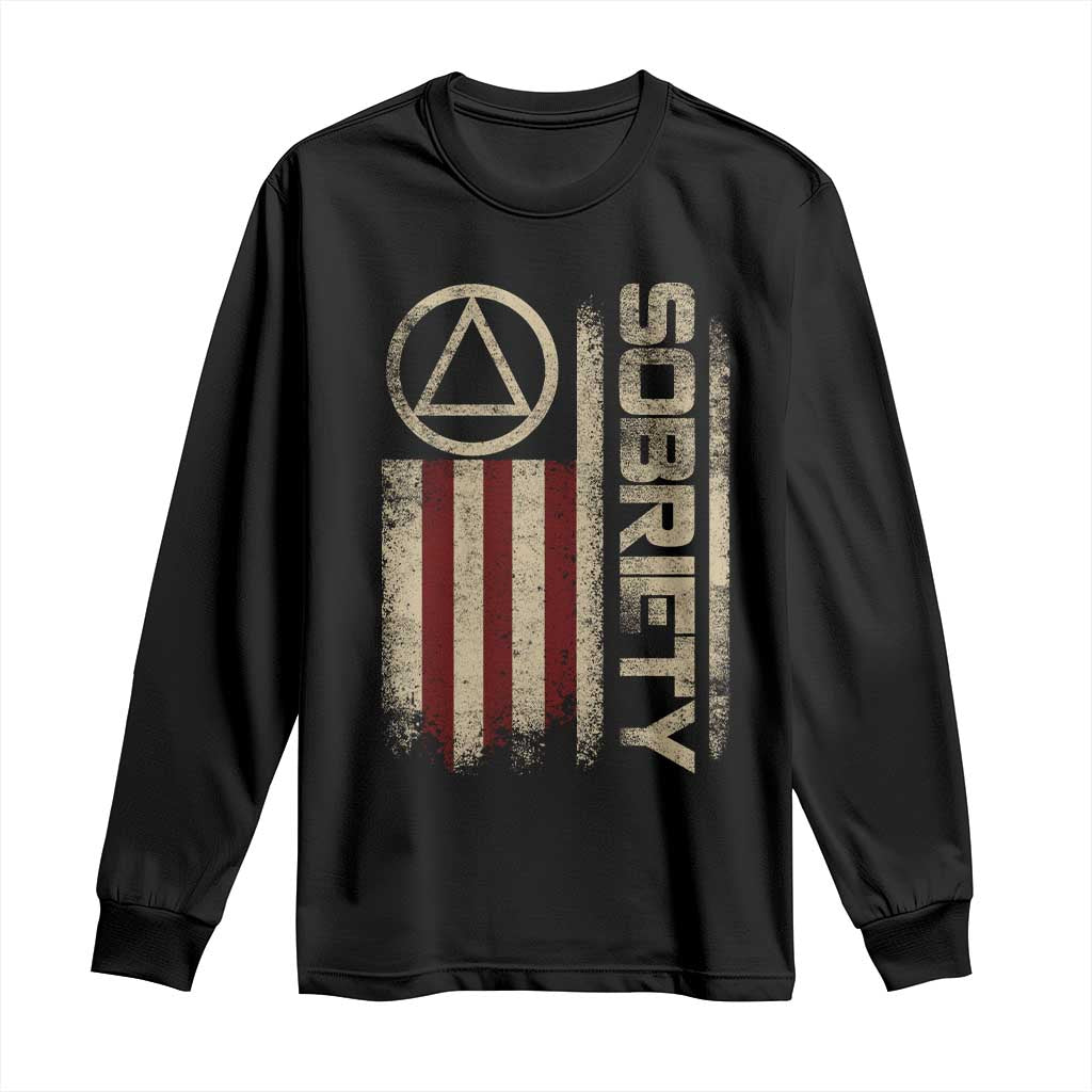 Sober AA NA Sobriety Anniversary Long Sleeve Shirt Alcoholism Addiction Recovery Vintage American Flag TS11 Black Print Your Wear