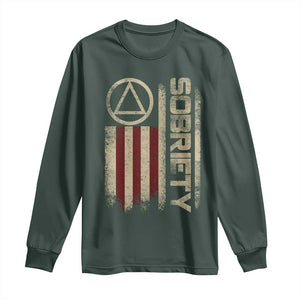 Sober AA NA Sobriety Anniversary Long Sleeve Shirt Alcoholism Addiction Recovery Vintage American Flag TS11 Dark Forest Green Print Your Wear