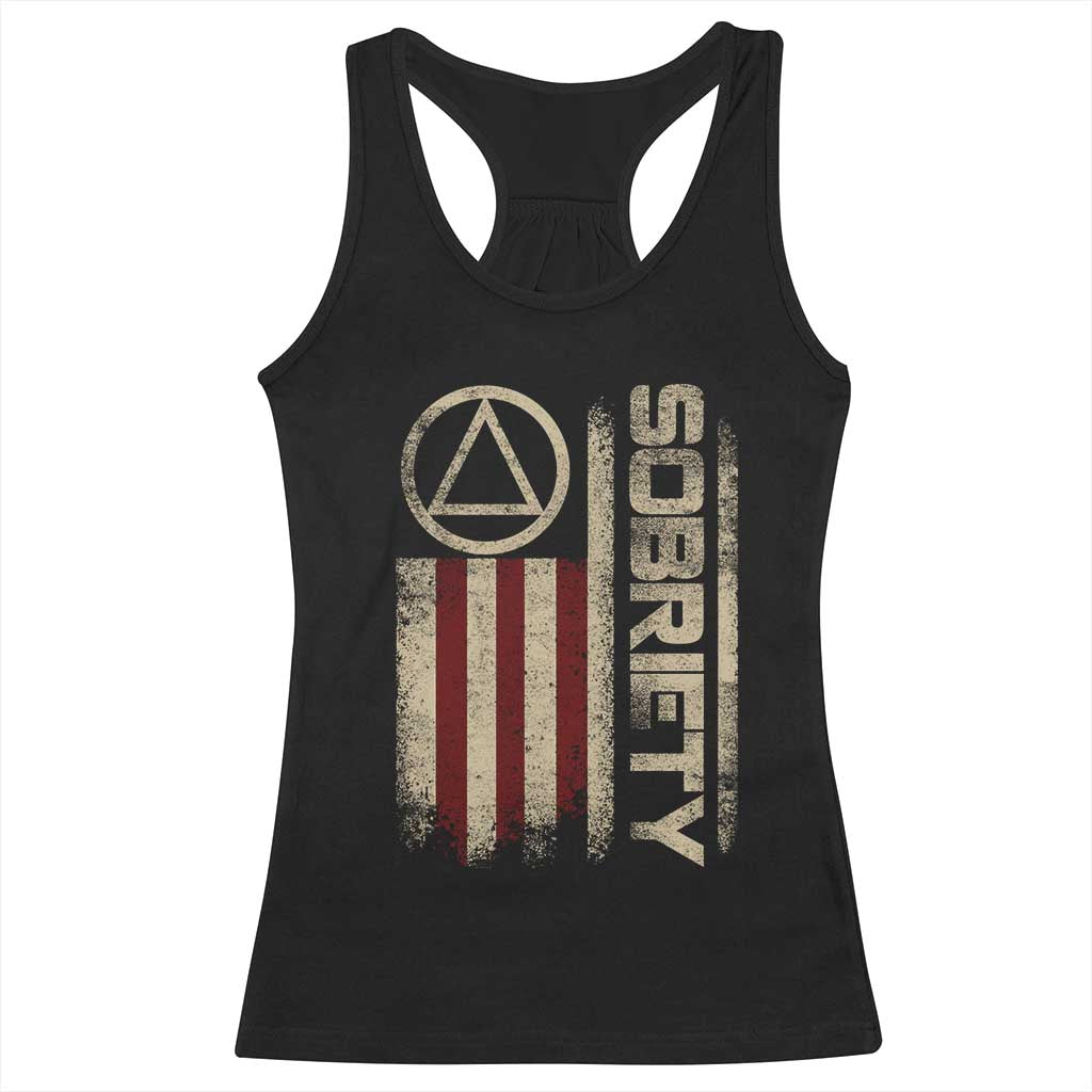 Sober AA NA Sobriety Anniversary Racerback Tank Top Alcoholism Addiction Recovery Vintage American Flag TS11 Black Print Your Wear