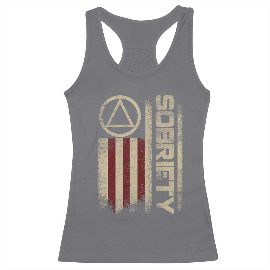 Sober AA NA Sobriety Anniversary Racerback Tank Top Alcoholism Addiction Recovery Vintage American Flag TS11 Charcoal Print Your Wear