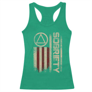 Sober AA NA Sobriety Anniversary Racerback Tank Top Alcoholism Addiction Recovery Vintage American Flag TS11 Irish Green Print Your Wear