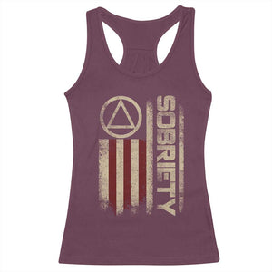 Sober AA NA Sobriety Anniversary Racerback Tank Top Alcoholism Addiction Recovery Vintage American Flag TS11 Maroon Print Your Wear