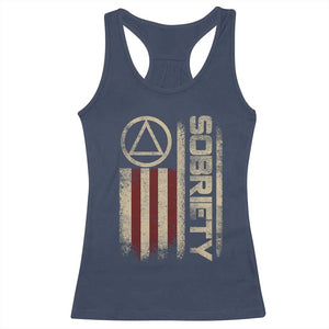 Sober AA NA Sobriety Anniversary Racerback Tank Top Alcoholism Addiction Recovery Vintage American Flag TS11 Navy Print Your Wear