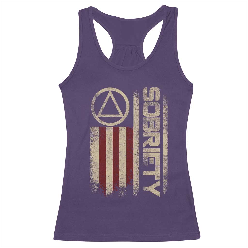 Sober AA NA Sobriety Anniversary Racerback Tank Top Alcoholism Addiction Recovery Vintage American Flag TS11 Purple Print Your Wear