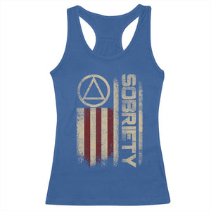 Sober AA NA Sobriety Anniversary Racerback Tank Top Alcoholism Addiction Recovery Vintage American Flag TS11 Royal Blue Print Your Wear