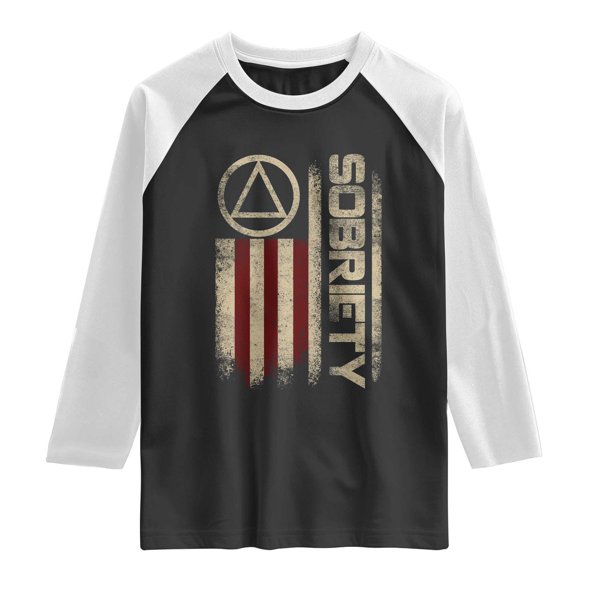 Sober AA NA Sobriety Anniversary Raglan Shirt Alcoholism Addiction Recovery Vintage American Flag TS11 Black White Print Your Wear