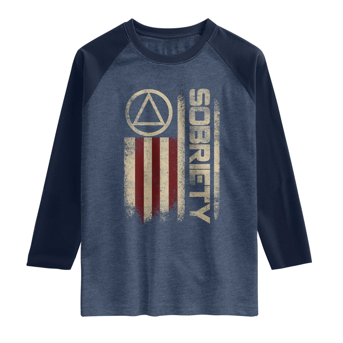 Sober AA NA Sobriety Anniversary Raglan Shirt Alcoholism Addiction Recovery Vintage American Flag TS11 Heather Denim Navy Print Your Wear