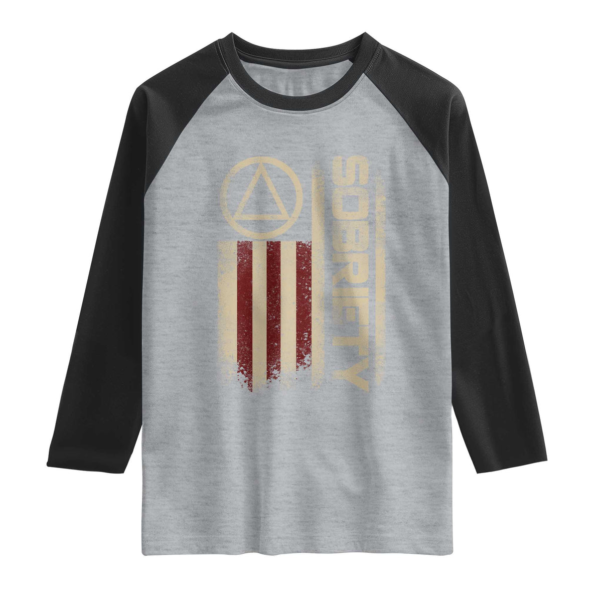 Sober AA NA Sobriety Anniversary Raglan Shirt Alcoholism Addiction Recovery Vintage American Flag TS11 Heather Gray Black Print Your Wear