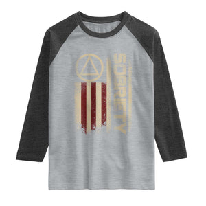 Sober AA NA Sobriety Anniversary Raglan Shirt Alcoholism Addiction Recovery Vintage American Flag TS11 Heather Gray Heather Charcoal Print Your Wear
