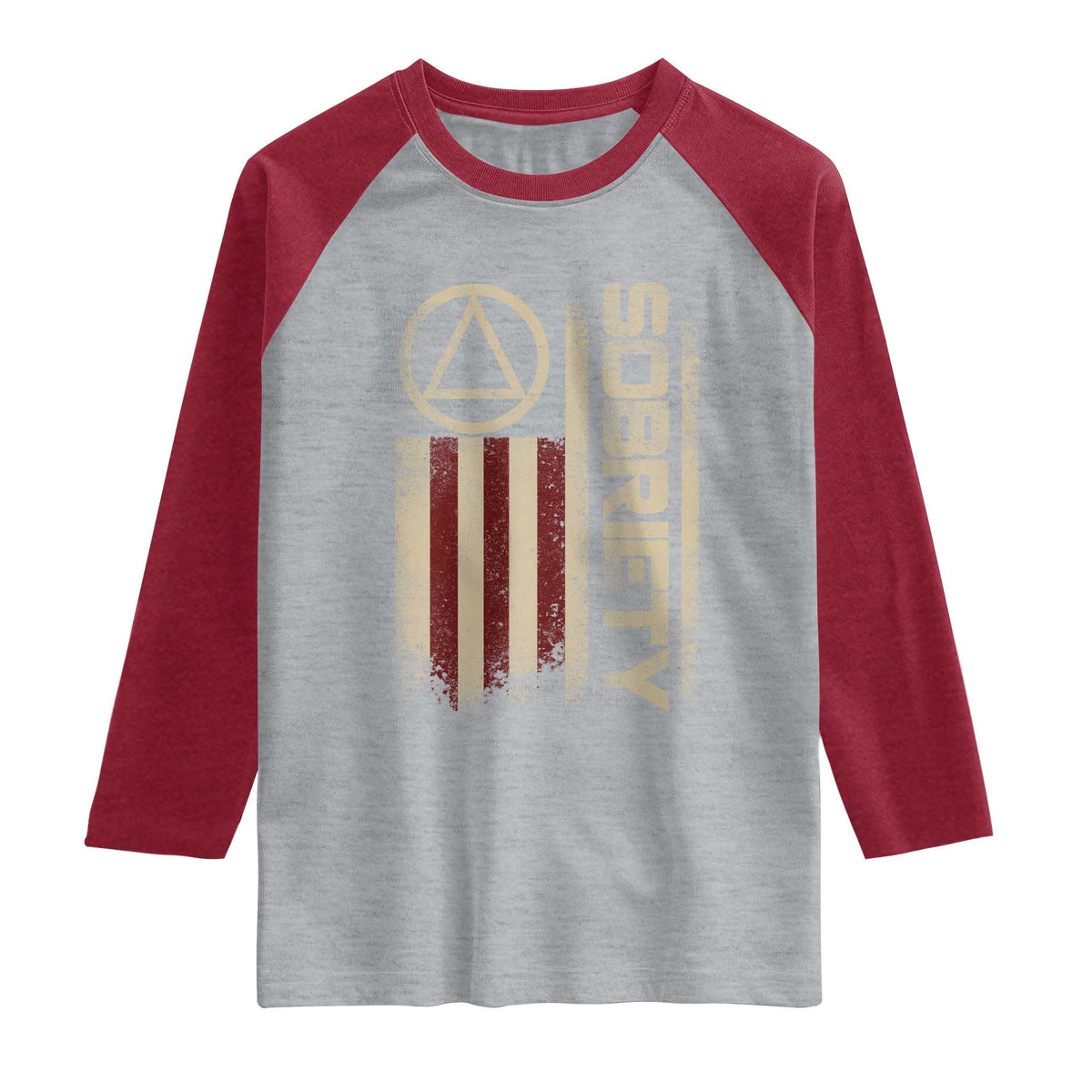 Sober AA NA Sobriety Anniversary Raglan Shirt Alcoholism Addiction Recovery Vintage American Flag TS11 Heather Gray Heather Red Print Your Wear