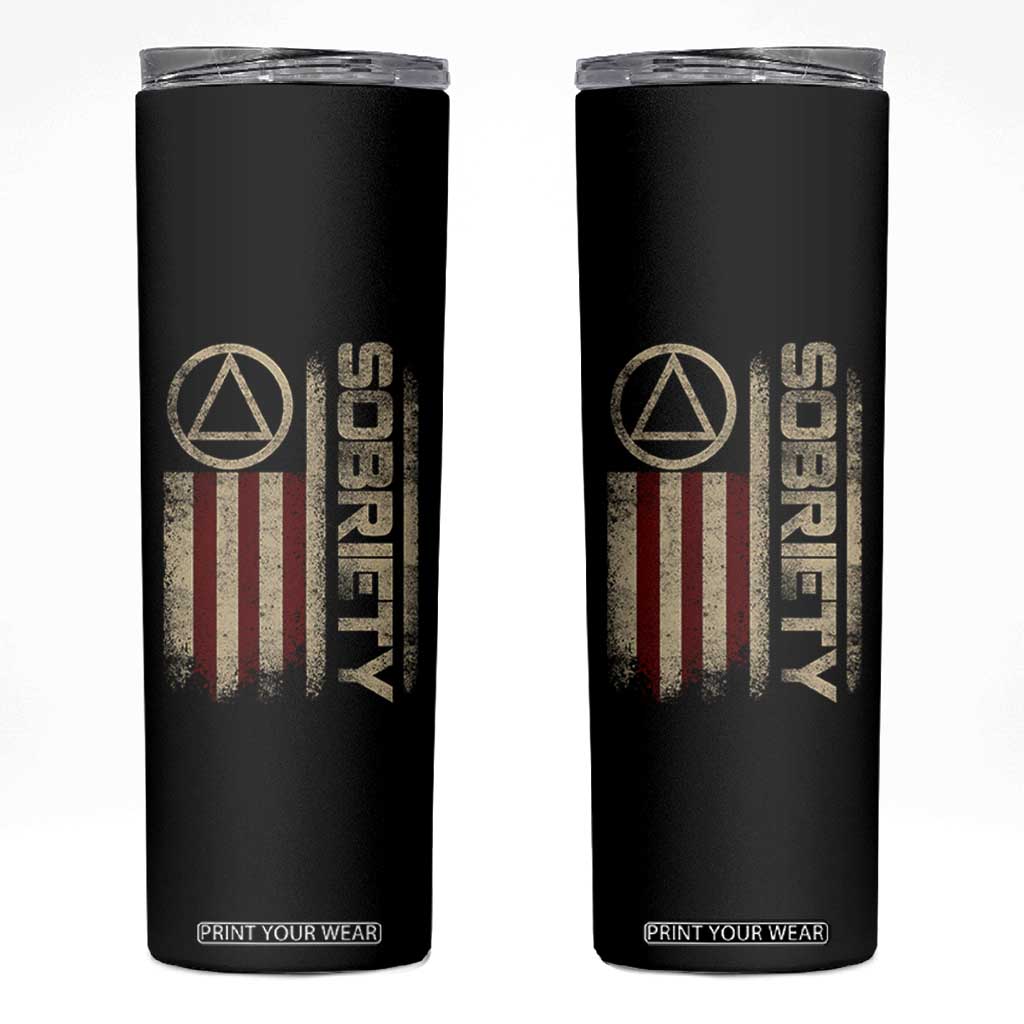 Sober AA NA Sobriety Anniversary Skinny Tumbler Alcoholism Addiction Recovery Vintage American Flag TS11 Black Print Your Wear