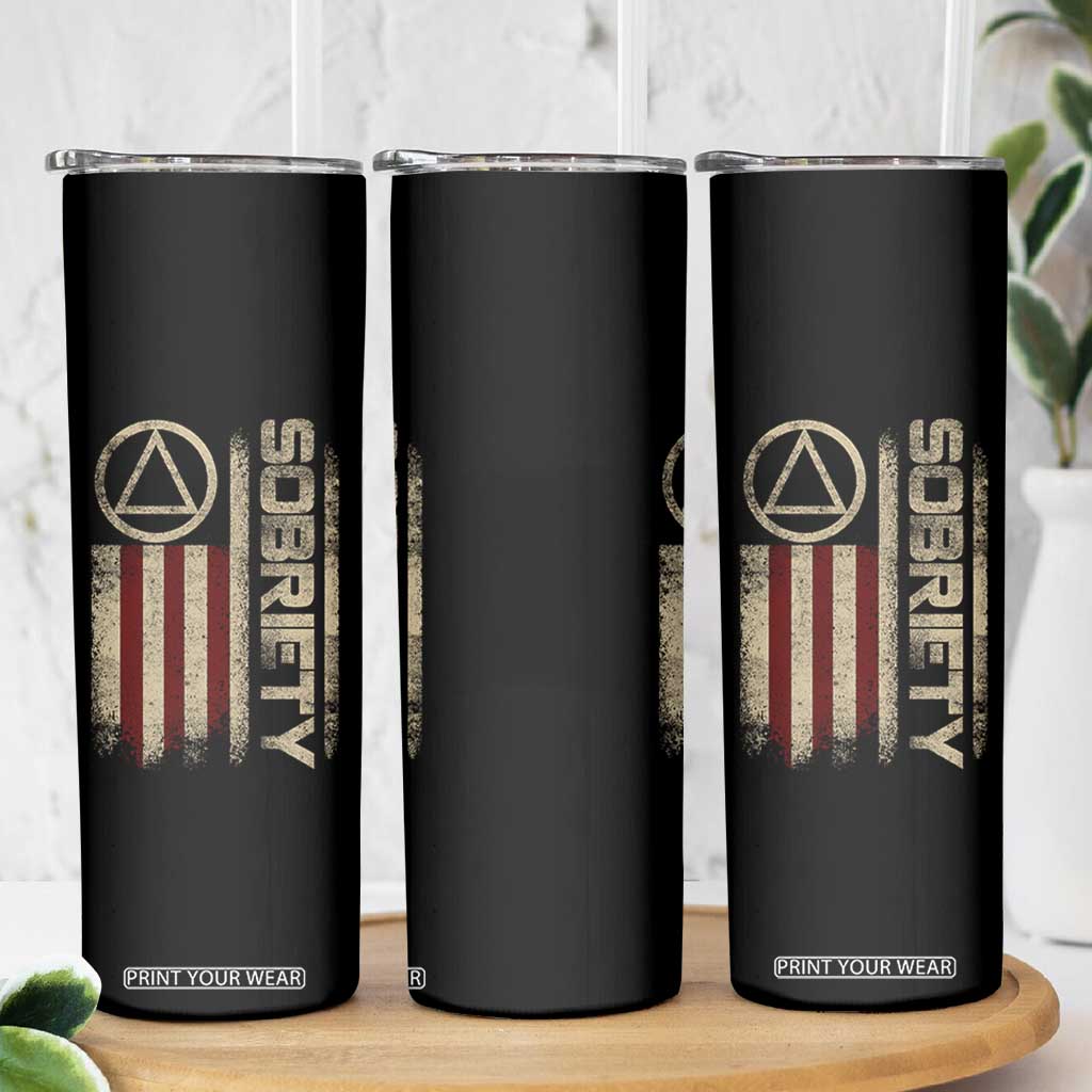 Sober AA NA Sobriety Anniversary Skinny Tumbler Alcoholism Addiction Recovery Vintage American Flag TS11 Print Your Wear