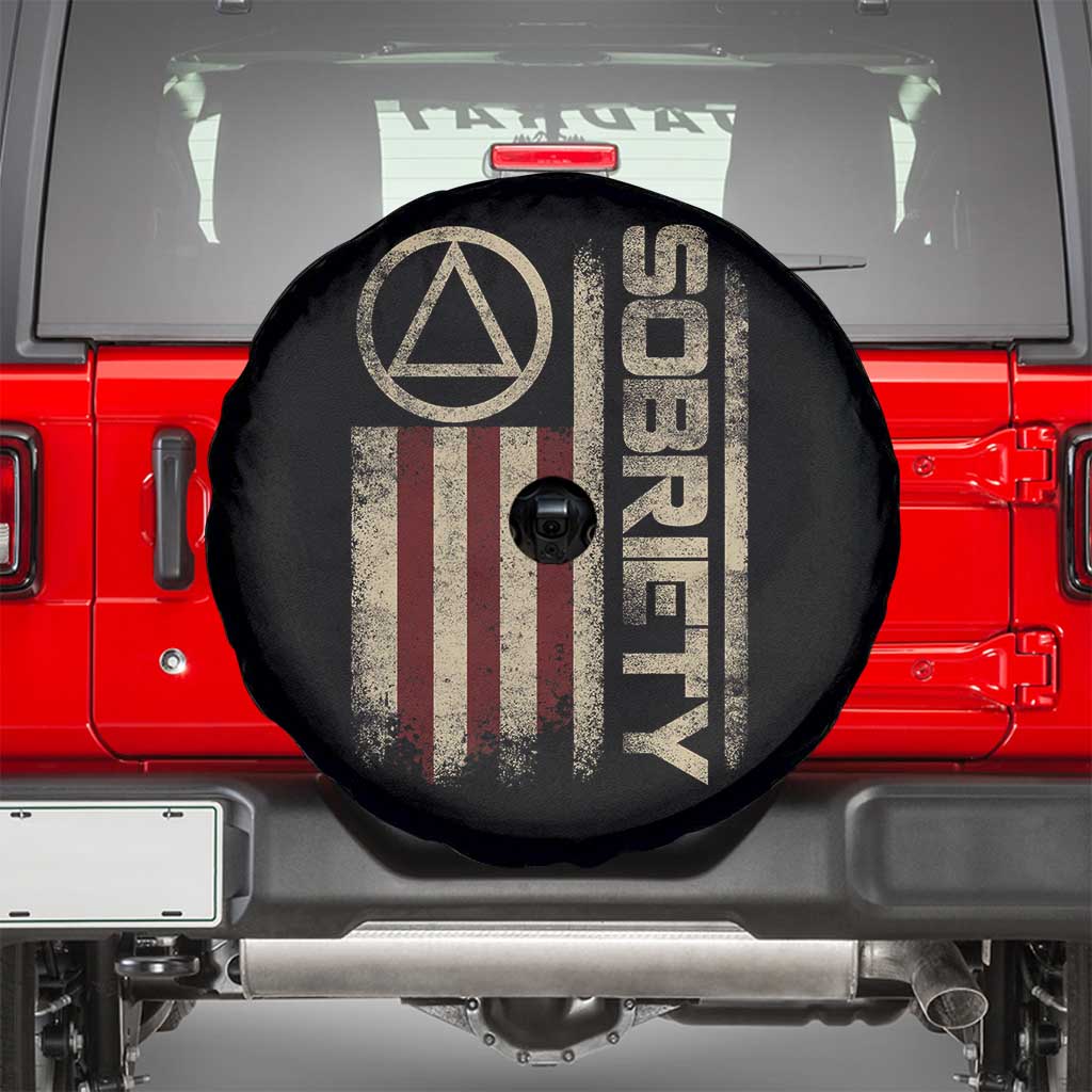 Sober AA NA Sobriety Anniversary Spare Tire Cover Alcoholism Addiction Recovery Vintage American Flag TS11 Black Print Your Wear