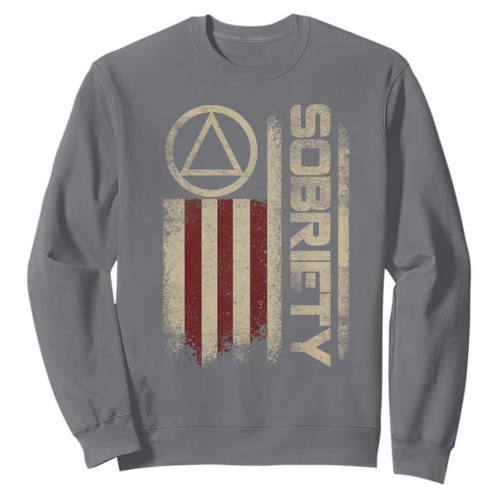 Sober AA NA Sobriety Anniversary Sweatshirt Alcoholism Addiction Recovery Vintage American Flag TS11 Charcoal Print Your Wear