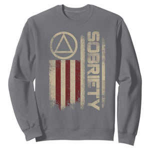 Sober AA NA Sobriety Anniversary Sweatshirt Alcoholism Addiction Recovery Vintage American Flag TS11 Charcoal Print Your Wear