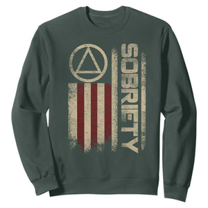 Sober AA NA Sobriety Anniversary Sweatshirt Alcoholism Addiction Recovery Vintage American Flag TS11 Dark Forest Green Print Your Wear