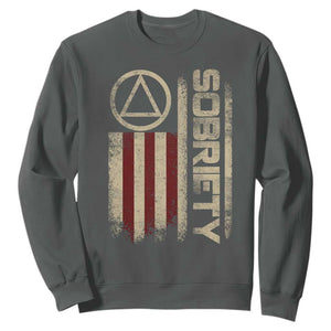 Sober AA NA Sobriety Anniversary Sweatshirt Alcoholism Addiction Recovery Vintage American Flag TS11 Dark Heather Print Your Wear