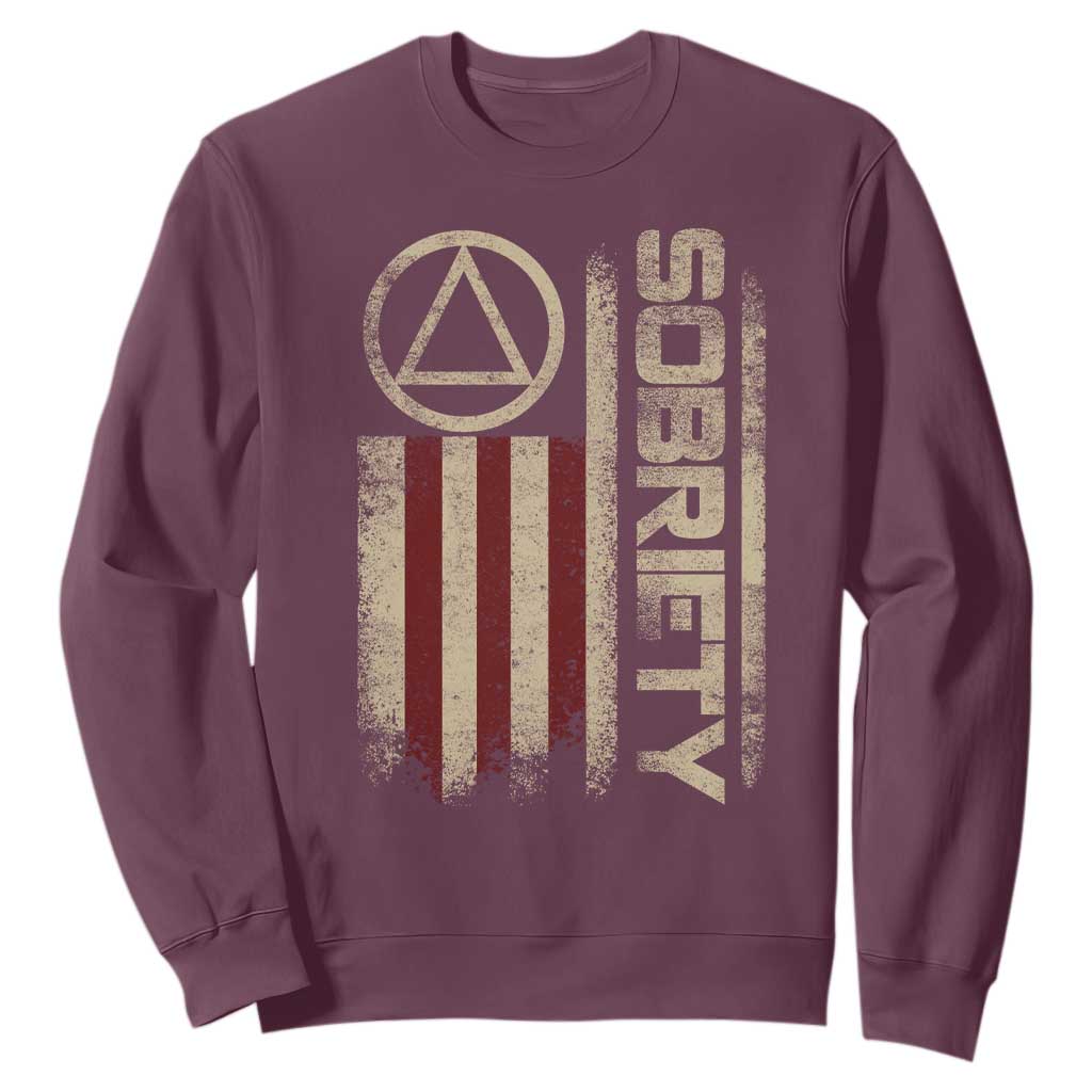 Sober AA NA Sobriety Anniversary Sweatshirt Alcoholism Addiction Recovery Vintage American Flag TS11 Maroon Print Your Wear